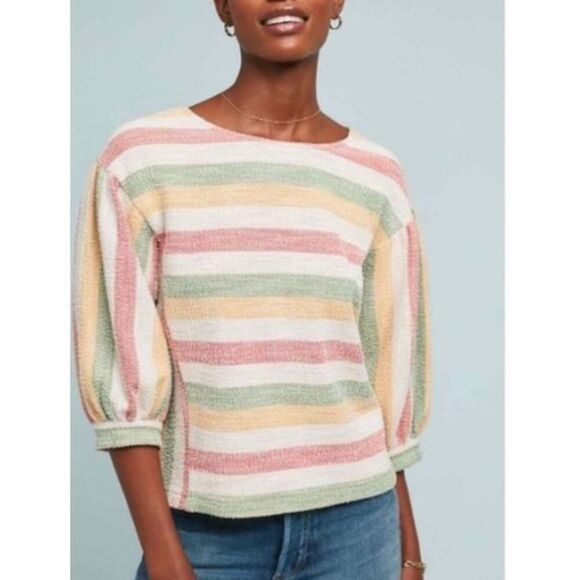 Anthropologie Current Air Abilene Stripe 3/4 Sleeve Blouse Multicolor Medium - Picture 1 of 10